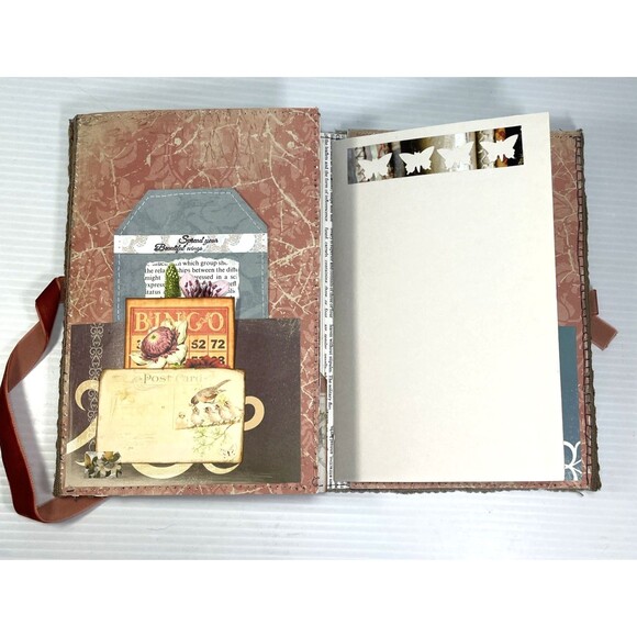 Junk Journal  Folio Waterfall Pages Altered Paper Sampler Booklet Fabric Cover - Picture 8 of 16